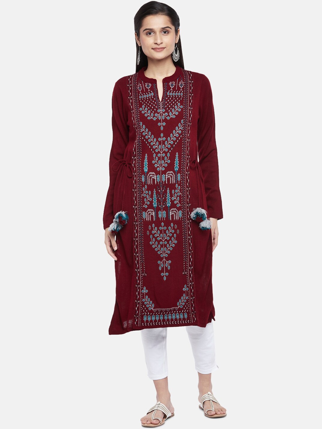 

RANGMANCH BY PANTALOONS Women Maroon Ethnic Motifs Straight Kurta