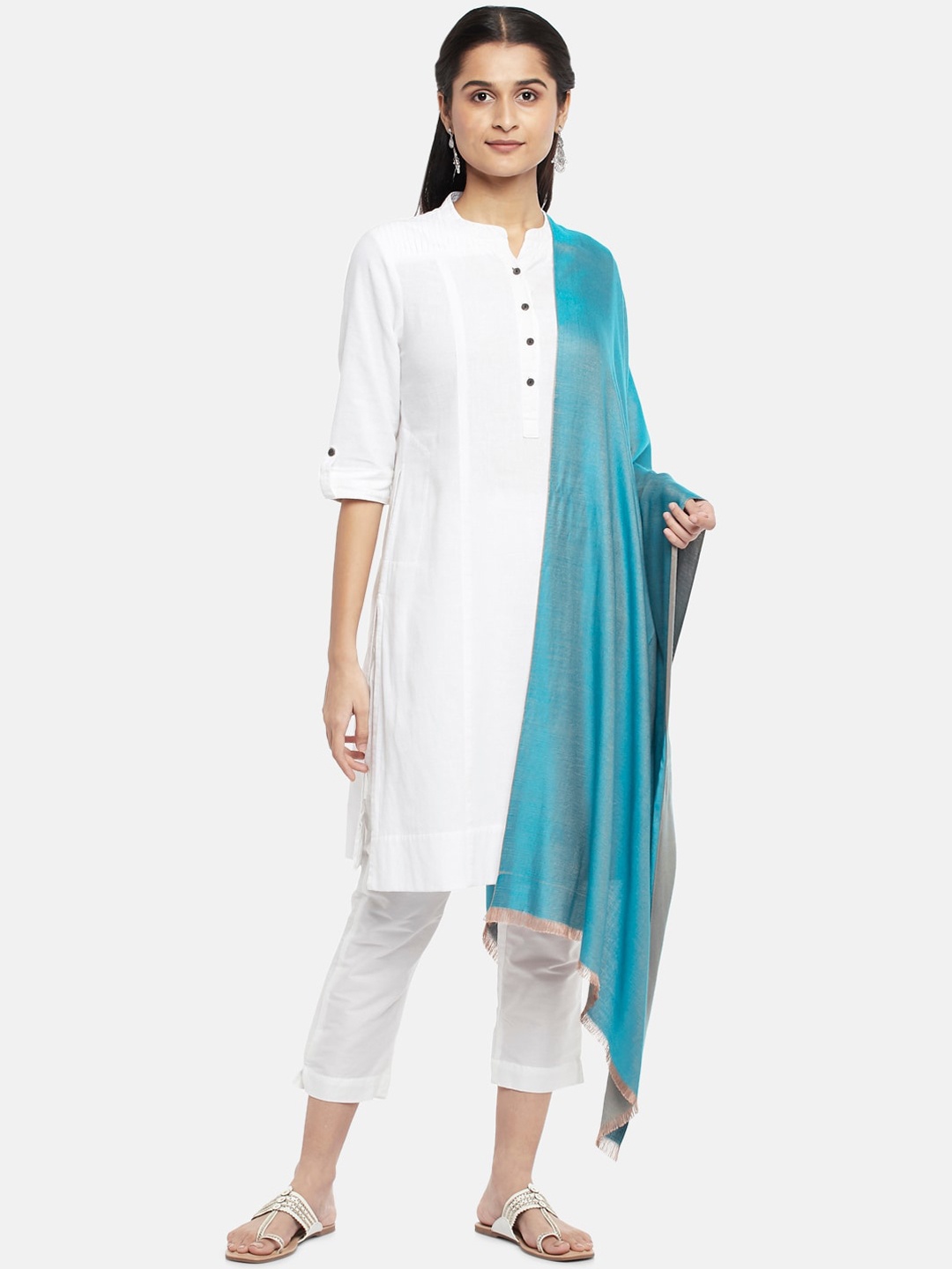 

RANGMANCH BY PANTALOONS Women Turquoise Blue Solid Shawl