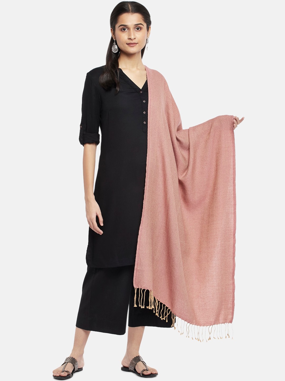 

RANGMANCH BY PANTALOONS Women Pink Embroidered Shawl
