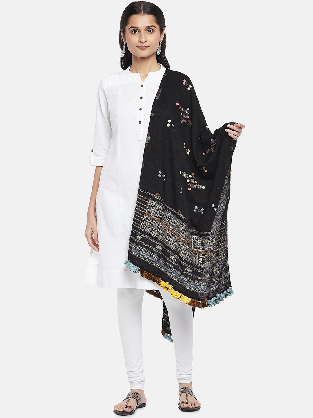 

RANGMANCH BY PANTALOONS Women Black & Blue Embroidered Shawl