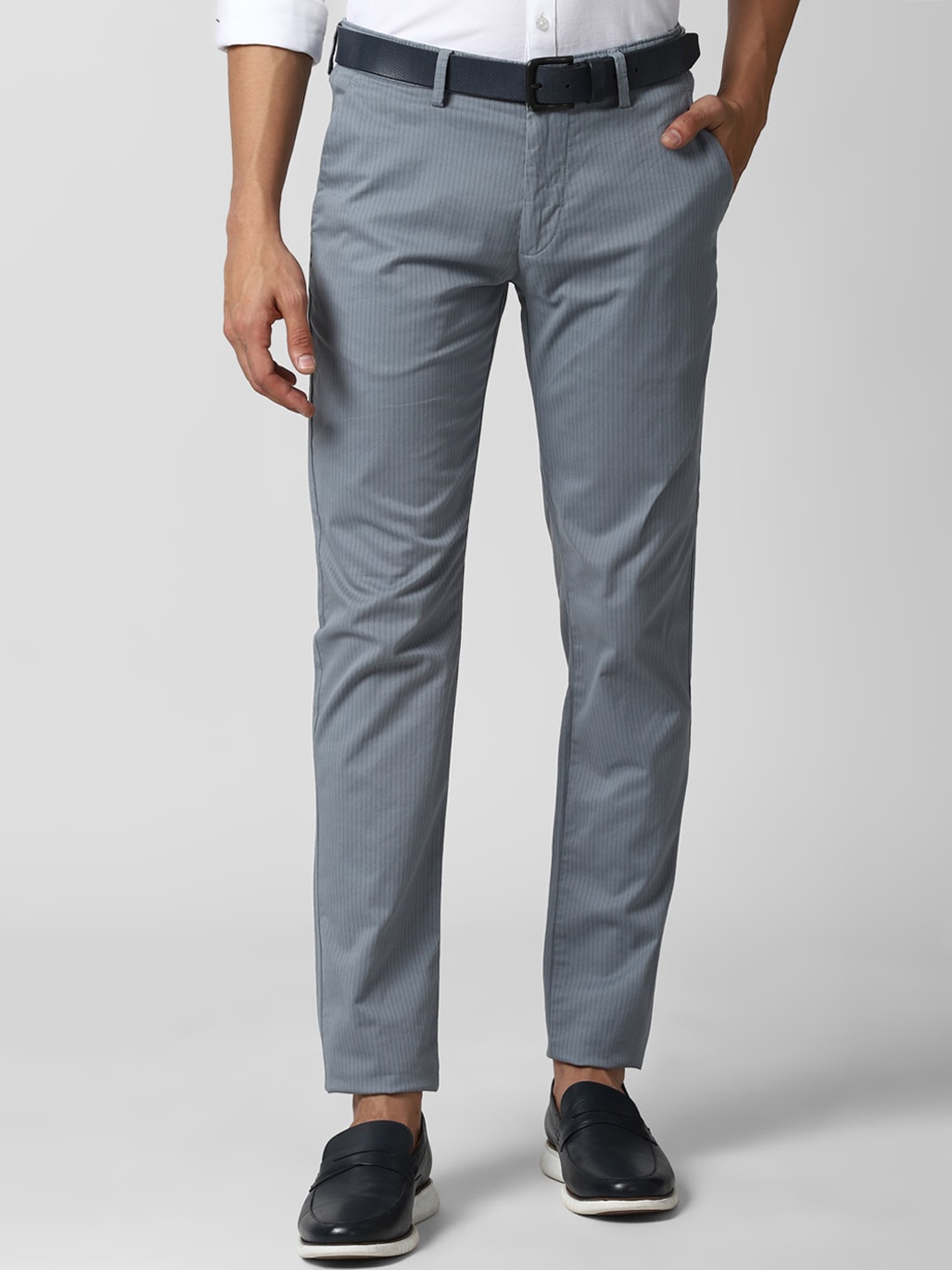 

Peter England Casuals Men Blue Striped Slim Fit Trousers