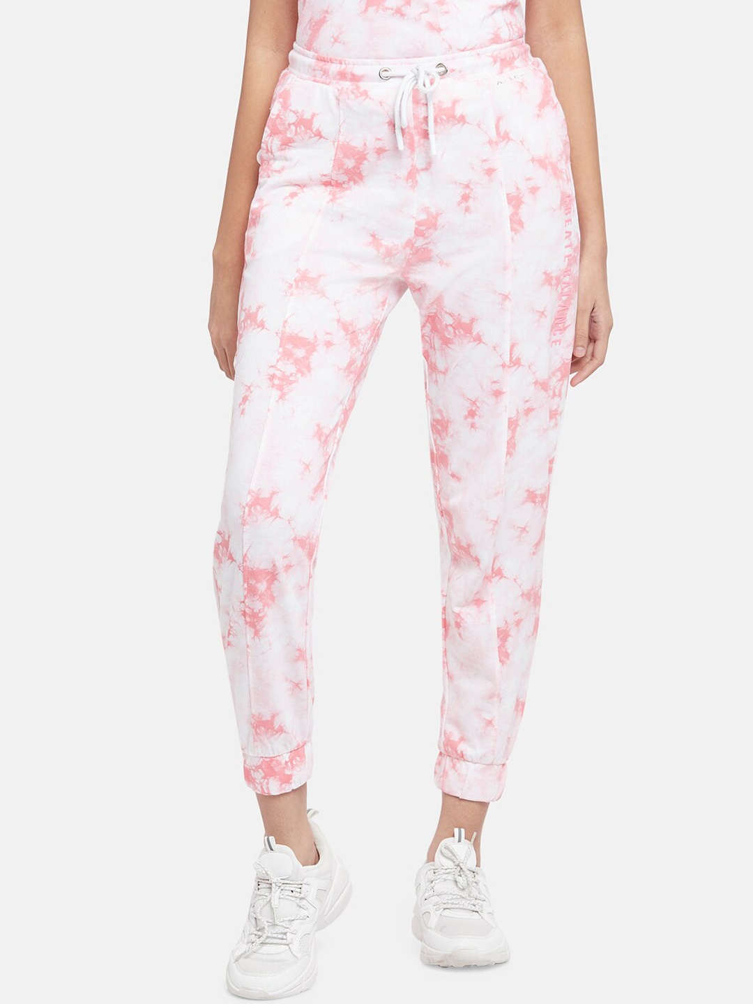 Ajile by Pantaloons Women Pink & White Tie-Dye Printed High-Rise Joggers