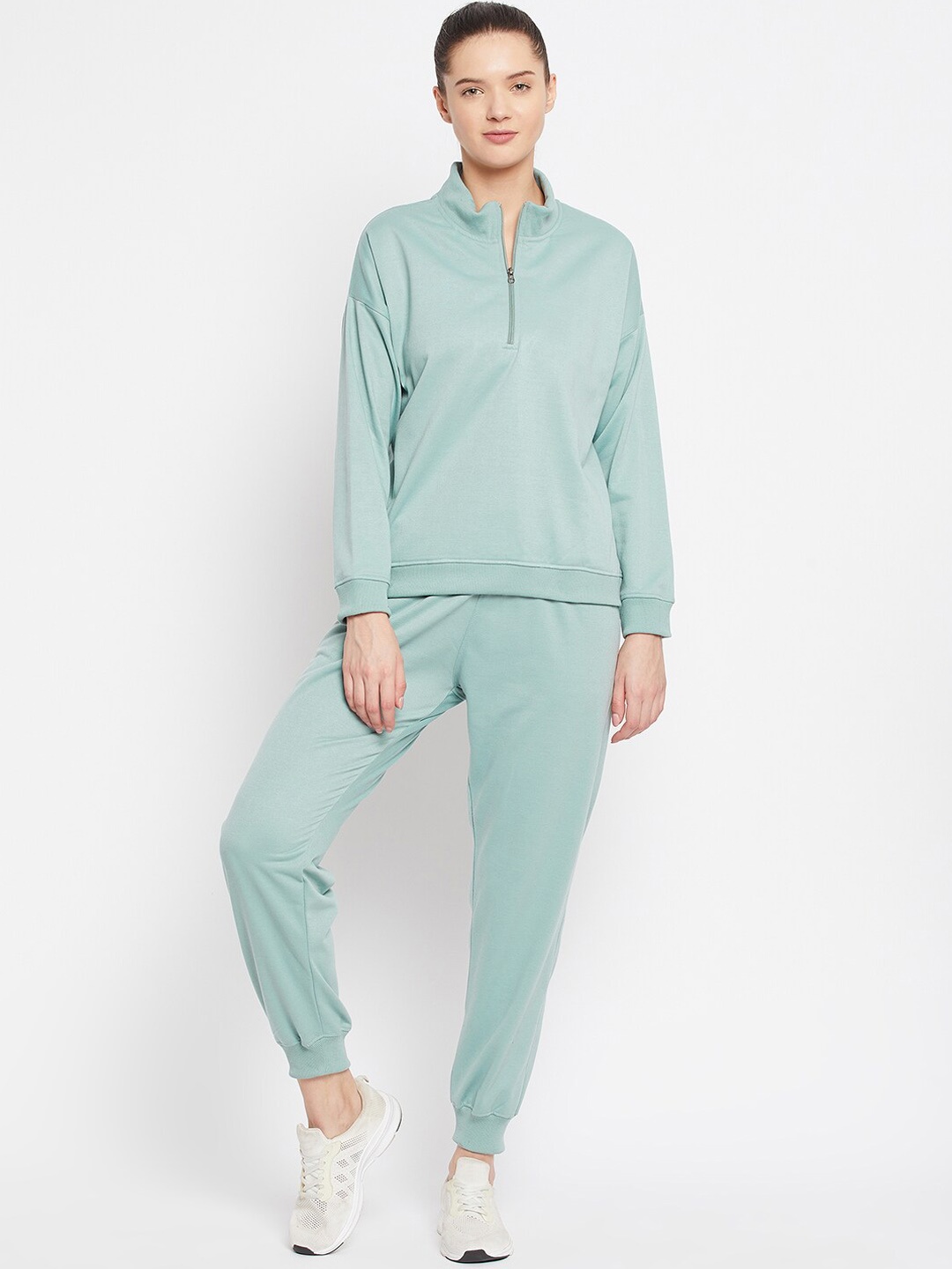 

FRENCH FLEXIOUS Women Sea Green Solid Track Suit
