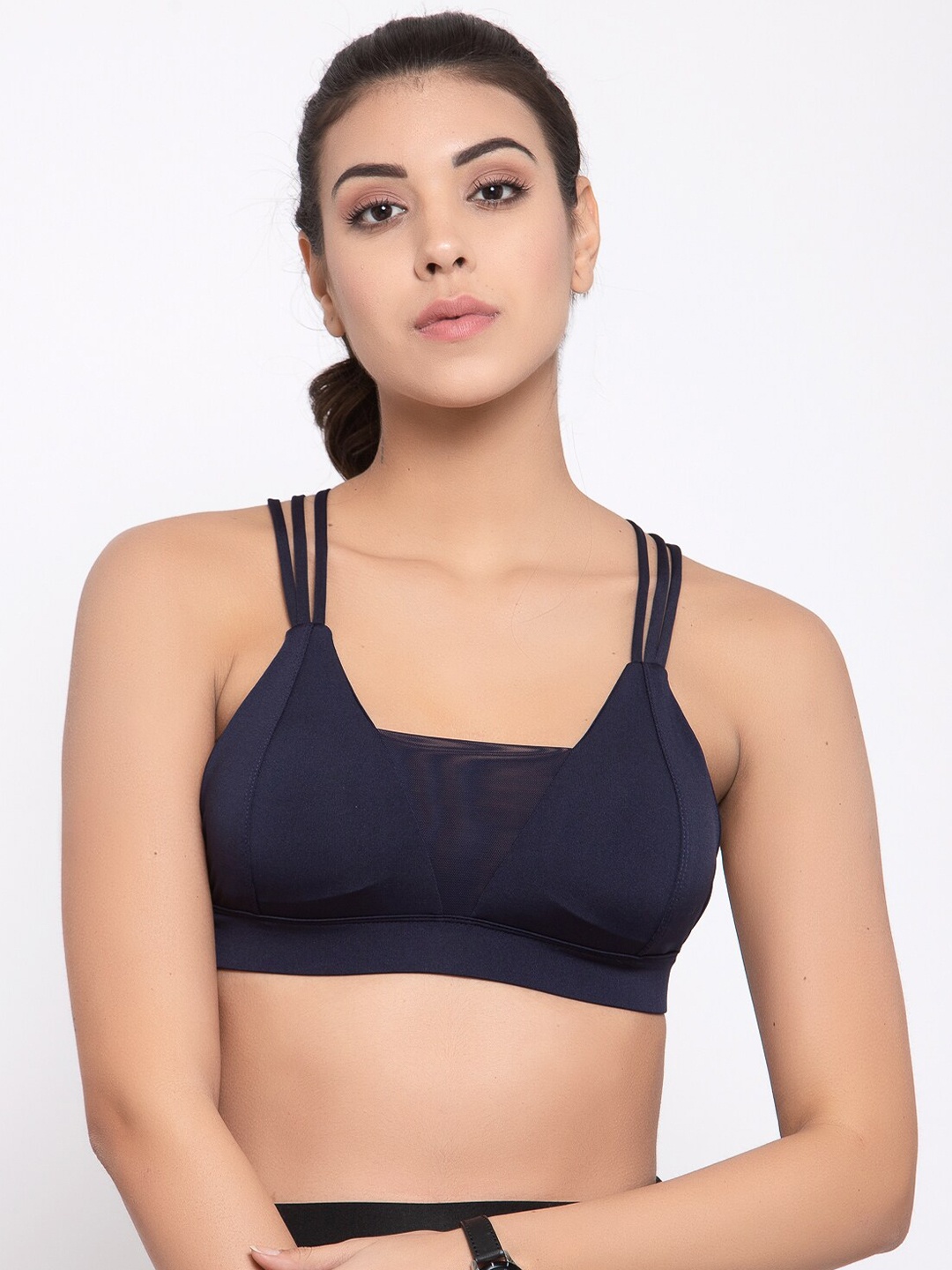 

Laceandme Navy Blue Solid Lightly Racer Back Styled Padded Bralette Bra