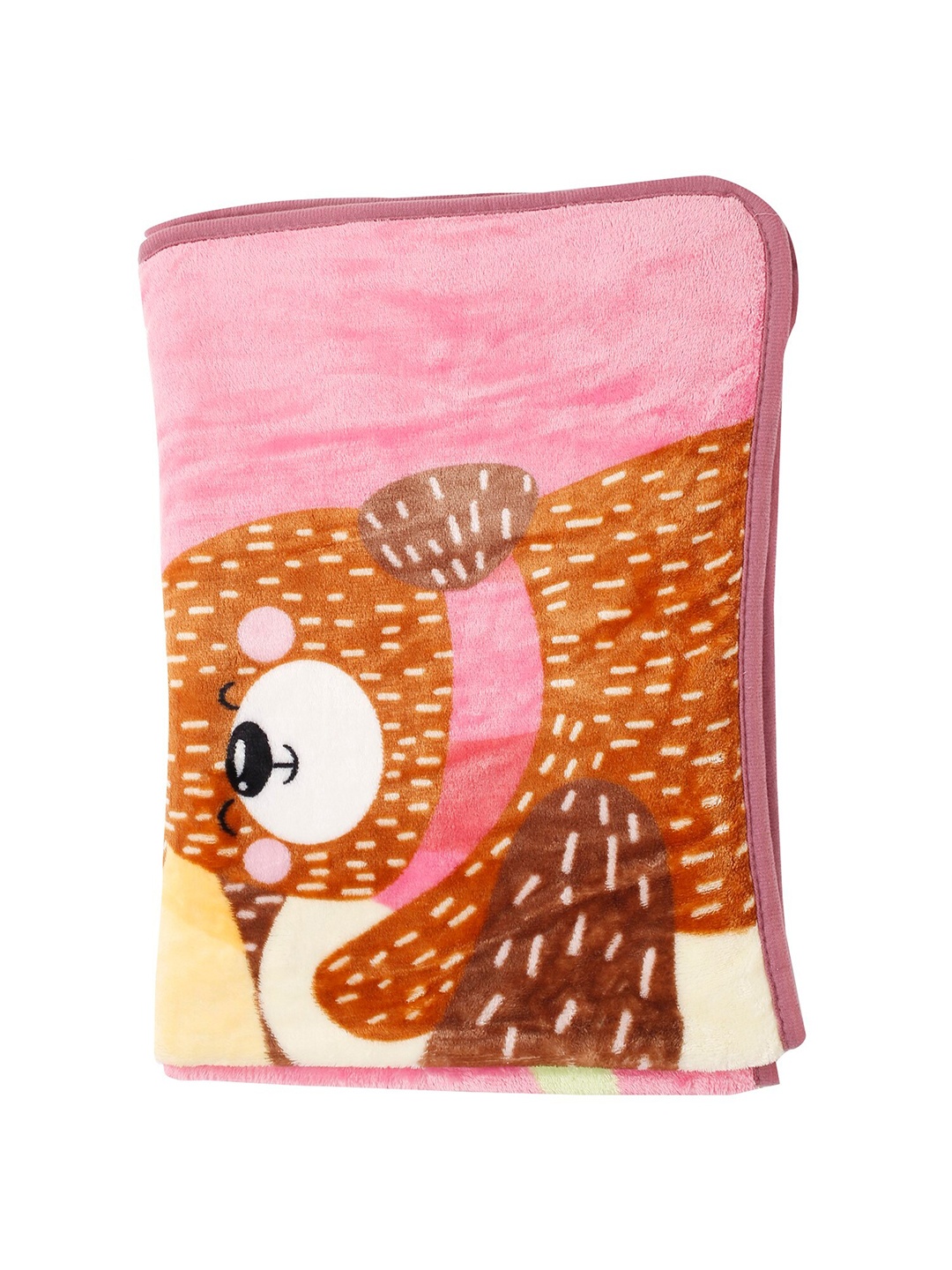 

Baby Moo Kids Pink Cartoon Character Printed 210 GSM Mild Winter Single Bed Blanket