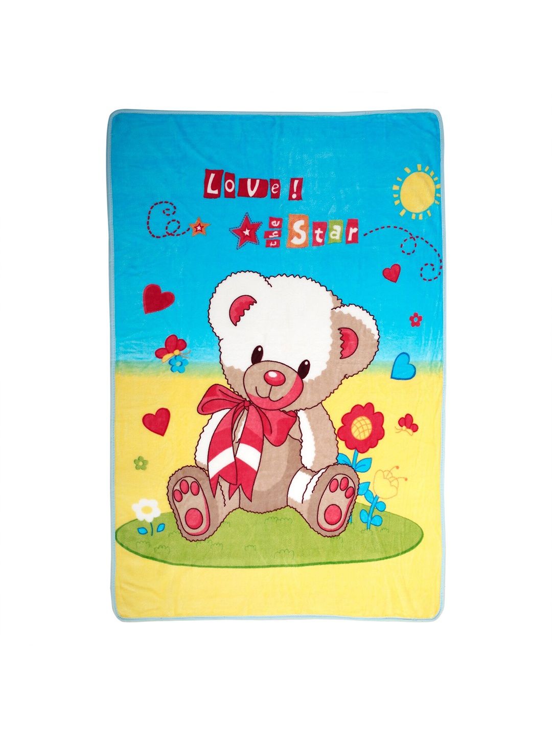 

Baby Moo Blue & Yellow Love You Star Printed Mild Winter 210 GSM Single Bed Blanket