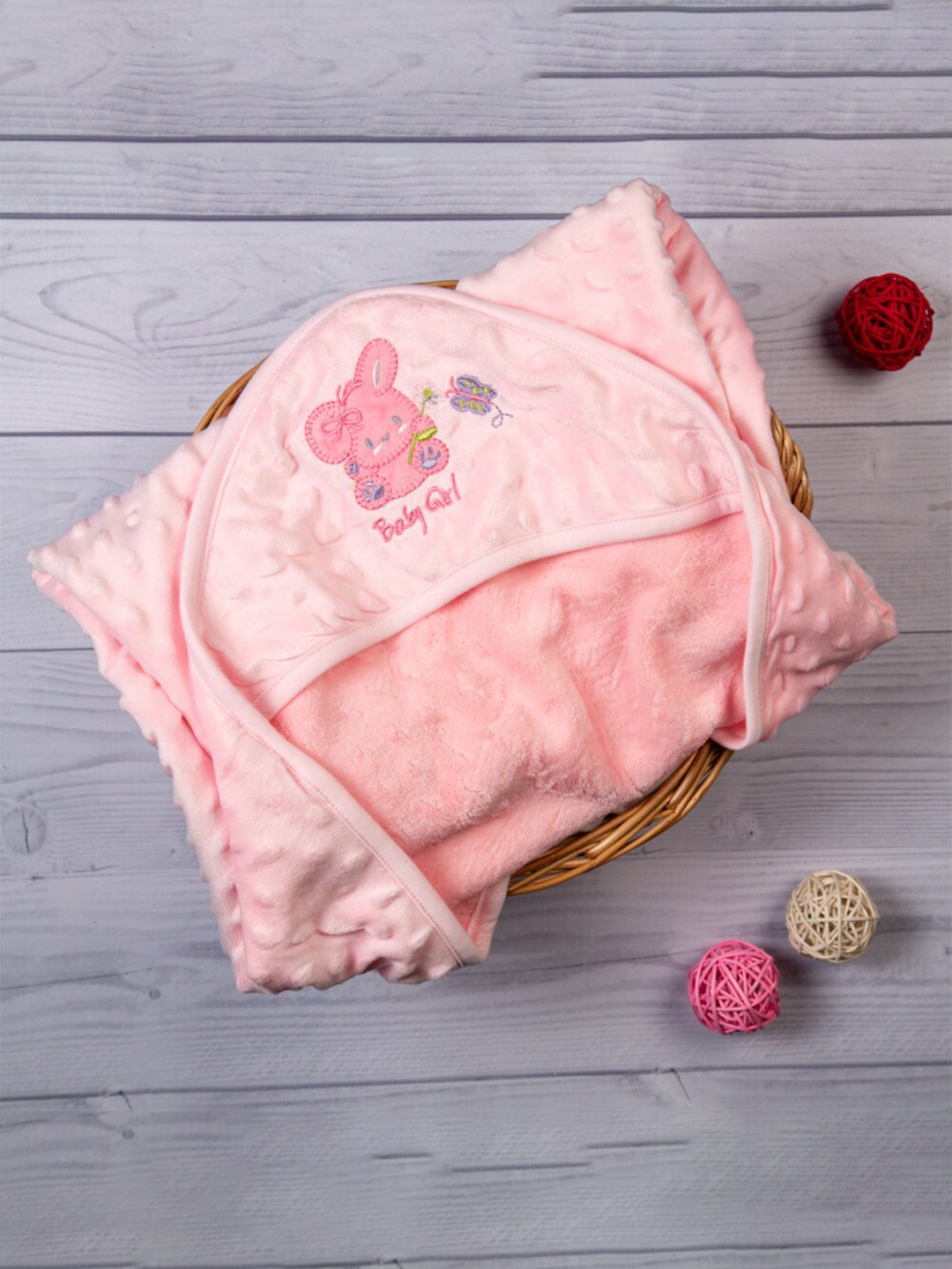 

Baby Moo Kids Pink Cute Bunny Mild Winter 210 GSM Single Bed Hooded Bubble Blanket
