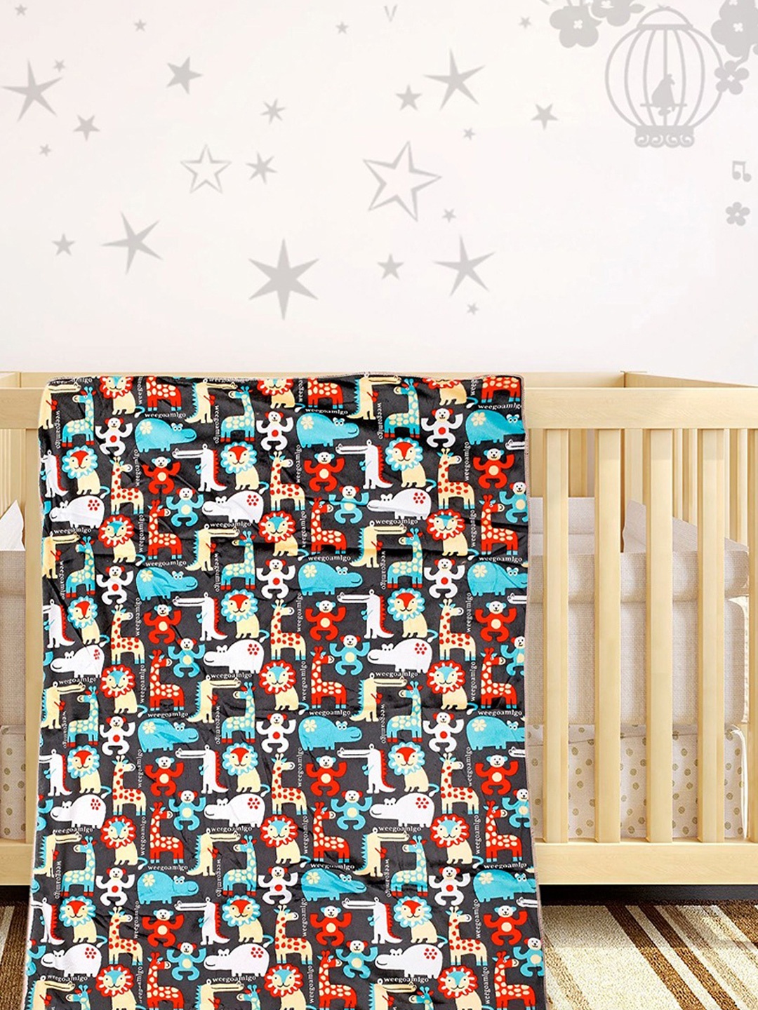 

Baby Moo Unisex Kids Brown & Multi-coloured Printed Blanket