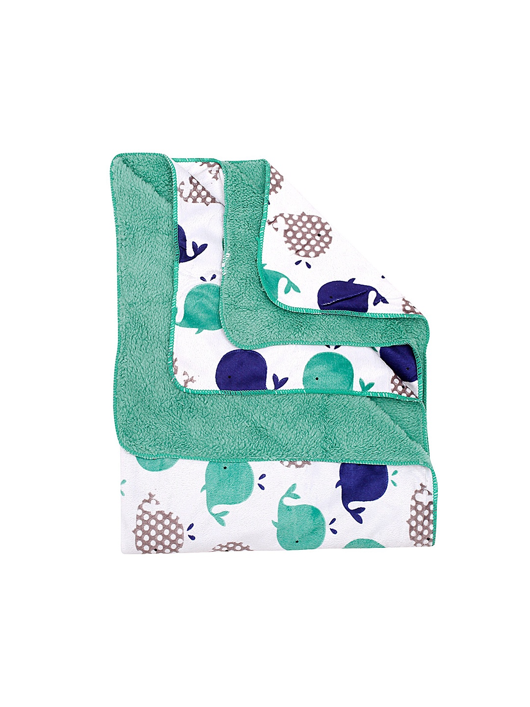 

Baby Moo Sea Green & White Cartoon Characters Mild Winter 210 GSM Single Bed Blanket