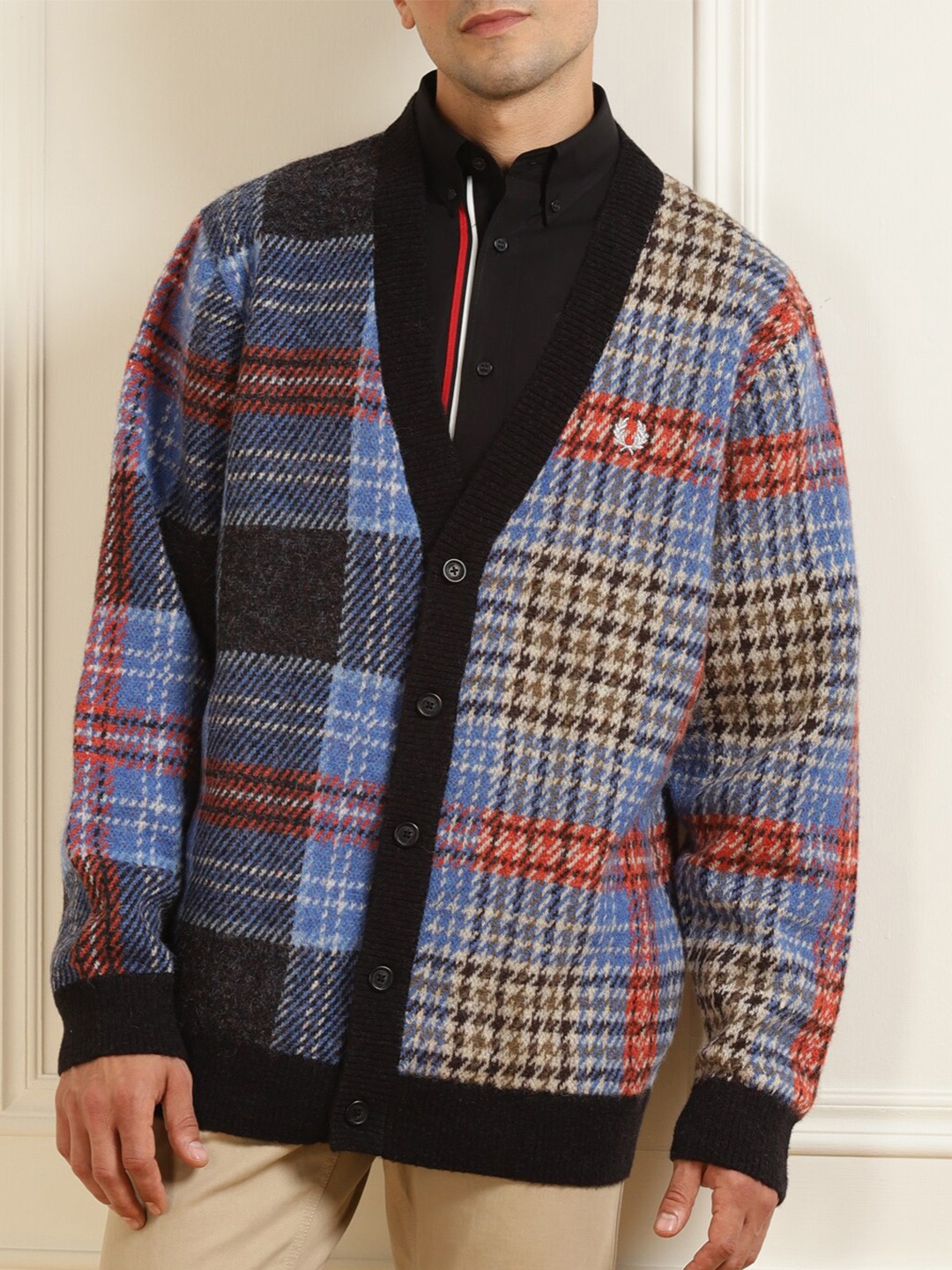 

Fred Perry Men Blue & Black Printed Cardigan