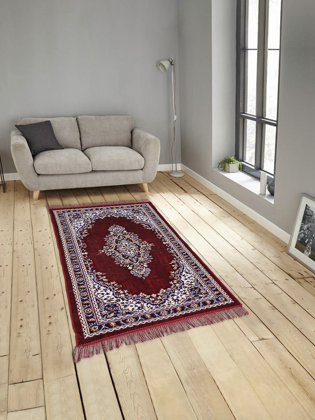 

KLOTTHE Red & White Ethnic Motifs Printed Anti-Skid Traditional Carpet