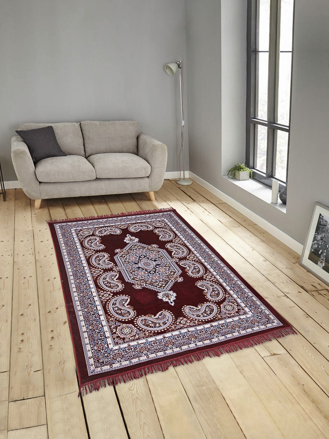 

KLOTTHE Red & Blue Ethnic Motifs Printed Anti-Skid Cotton Floor Carpet