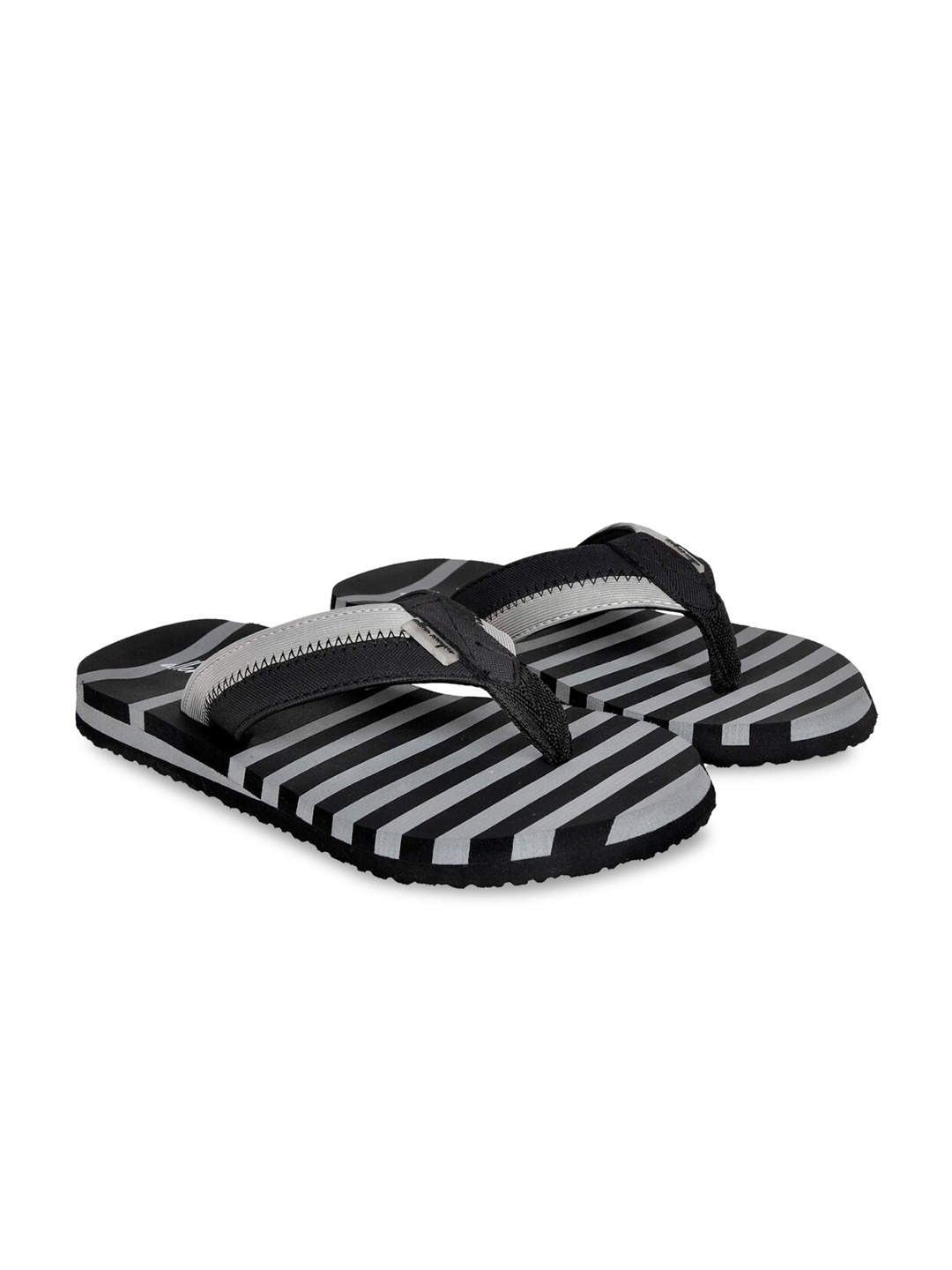 

Allen Cooper Men Grey & Black Striped Rubber Thong Flip-Flops