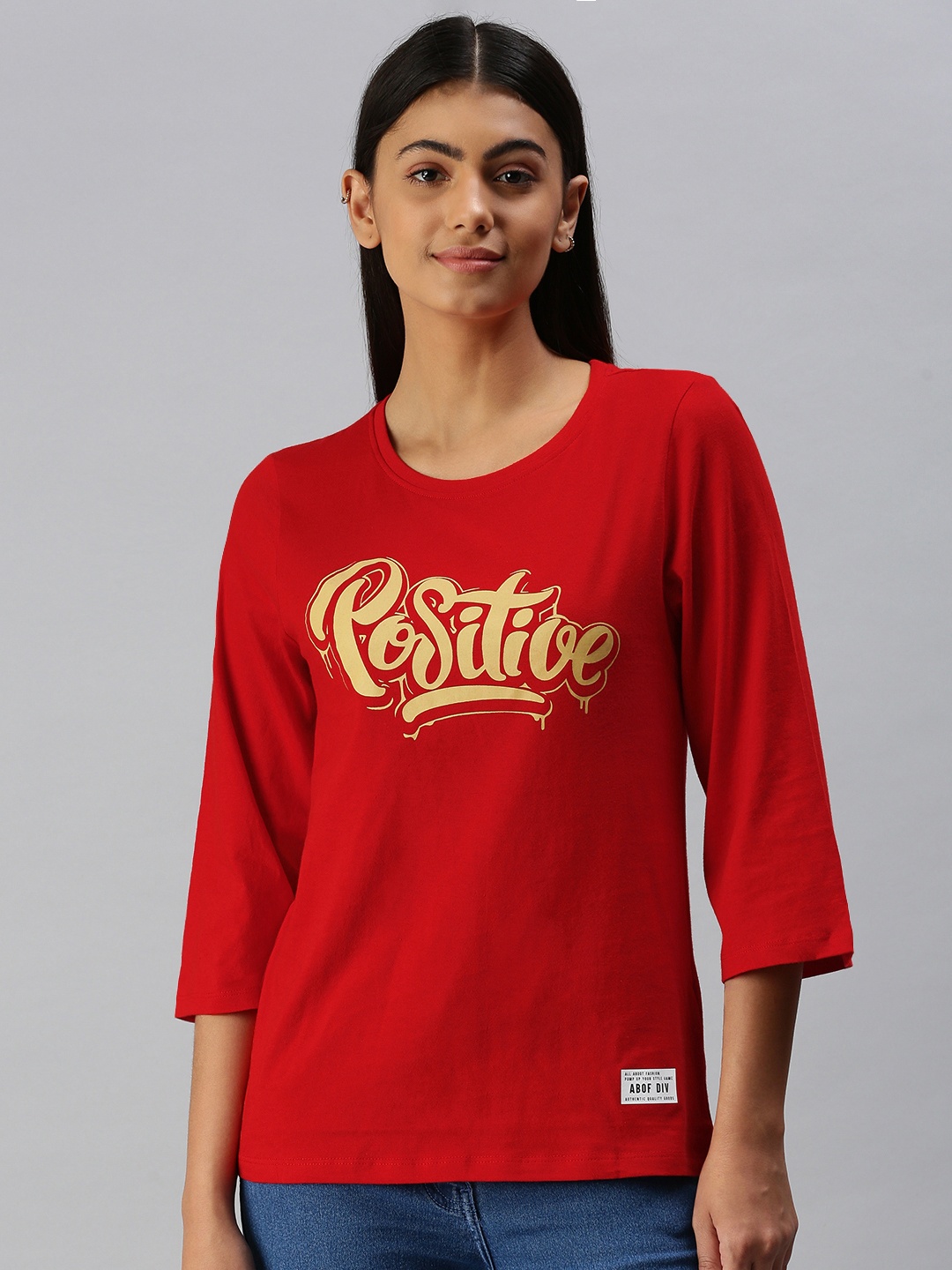 

abof Women Red Typography Printed Casual T-shirt