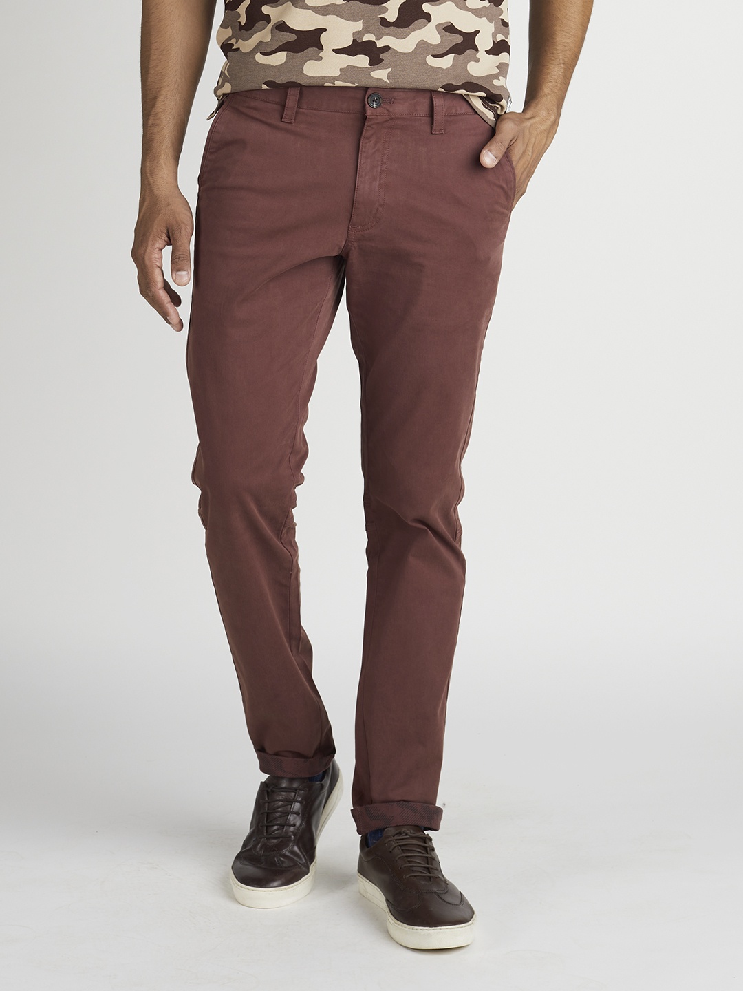 

Indian Terrain Men Rust Red Slim Fit Chino Trousers