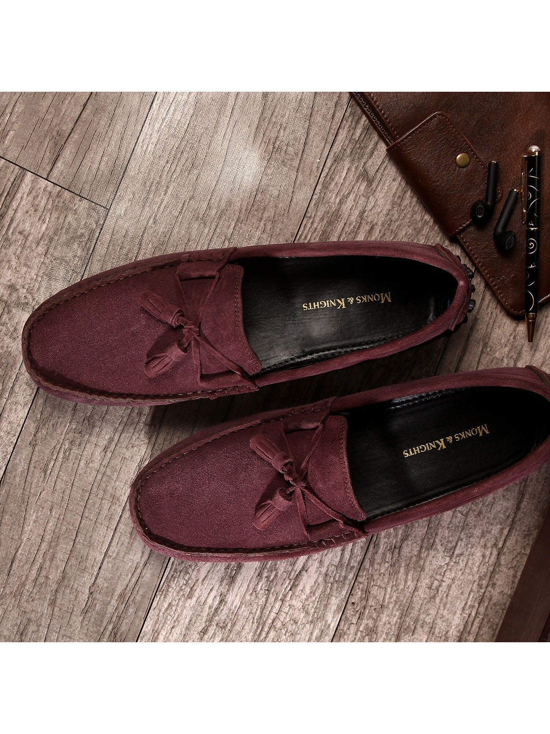 

MONKS & KNIGHTS Men Maroon Suede Loafers
