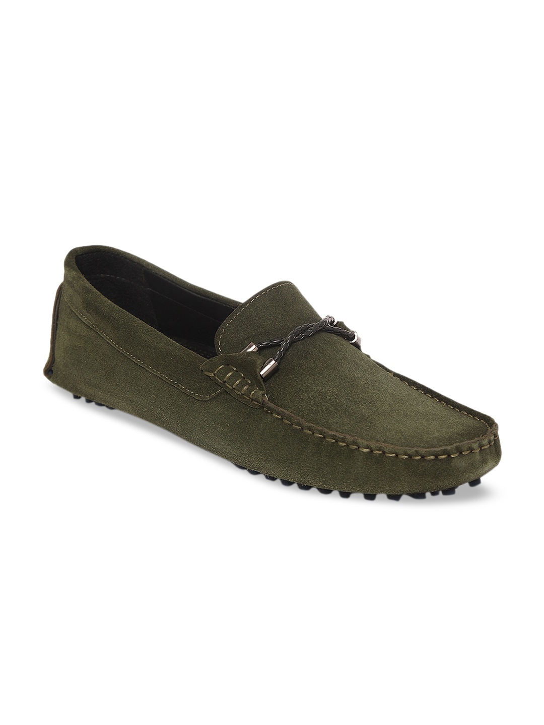 

MONKS & KNIGHTS Men Green Suede Driving Shoes