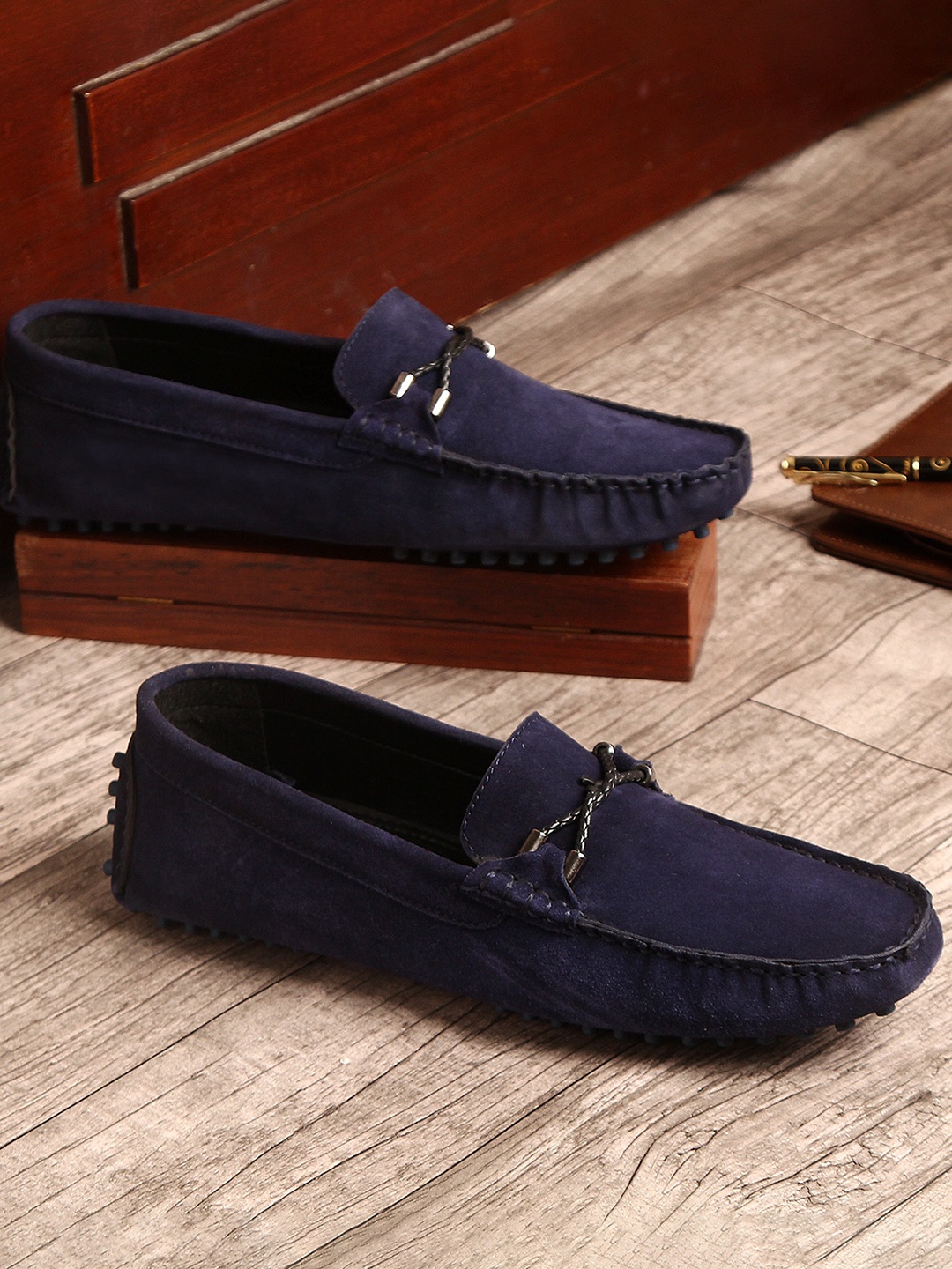 

MONKS & KNIGHTS Men Blue Suede Loafers