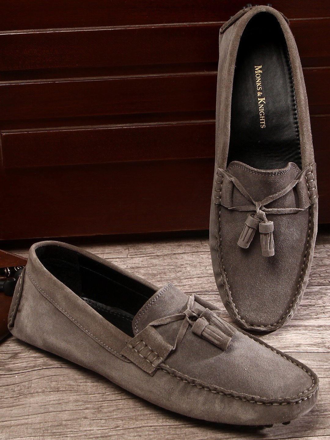 

MONKS & KNIGHTS Men Grey Suede Loafers