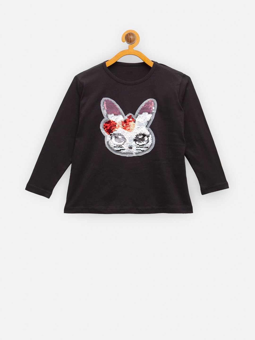

NYNSH Girls Black & White Embellished Pure Cotton T-shirt
