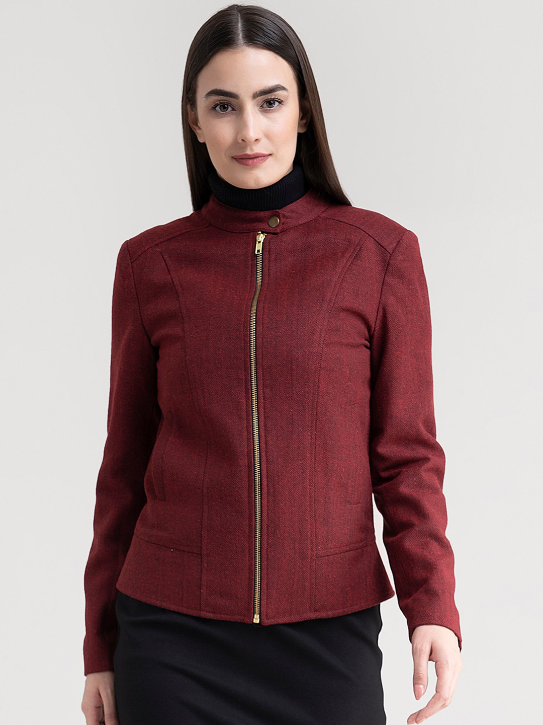 

FableStreet Women Maroon Tailored Jacket