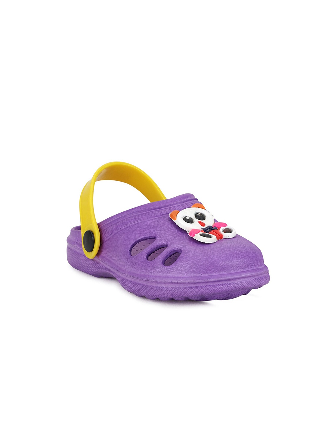

NEOBABY Unisex Kids Purple & Yellow Cartoon Character Applique Clogs