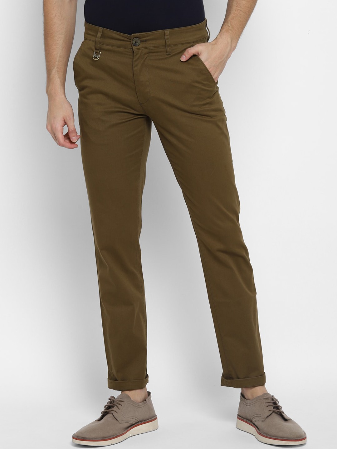 

Red Chief Men Olive Green Linen Trousers