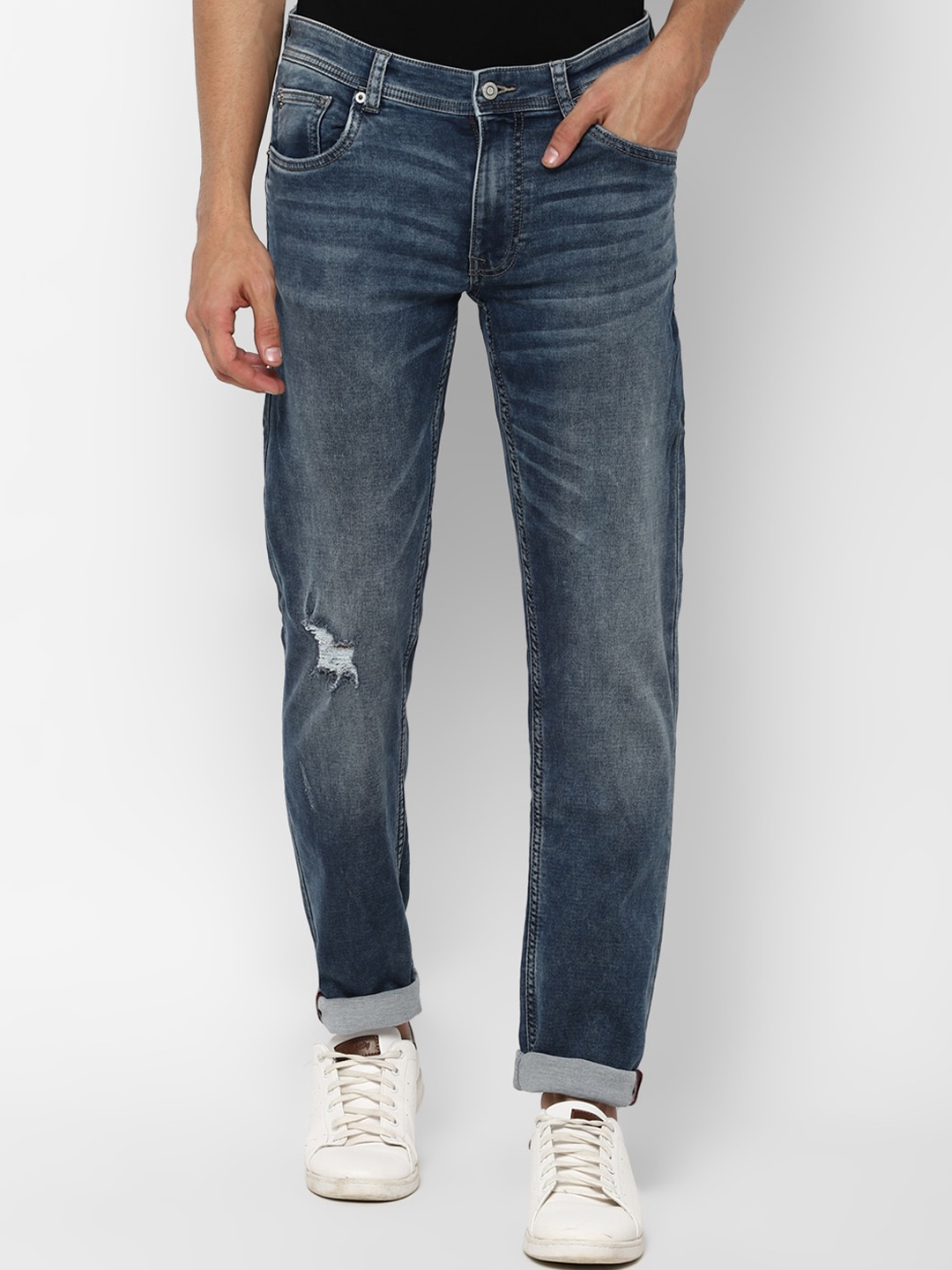 

Allen Solly Men Navy Blue Skinny Fit Mildly Distressed Heavy Fade Jeans