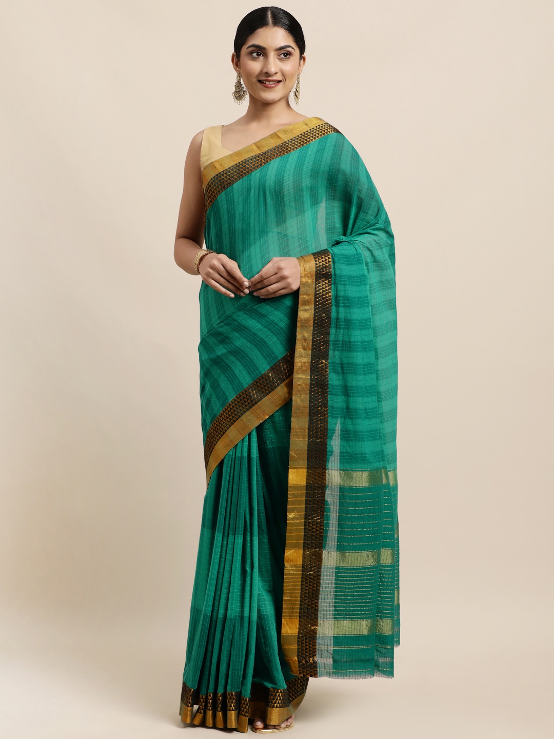 

KALINI Blue Checked Zari Pure Cotton Venkatgiri Saree