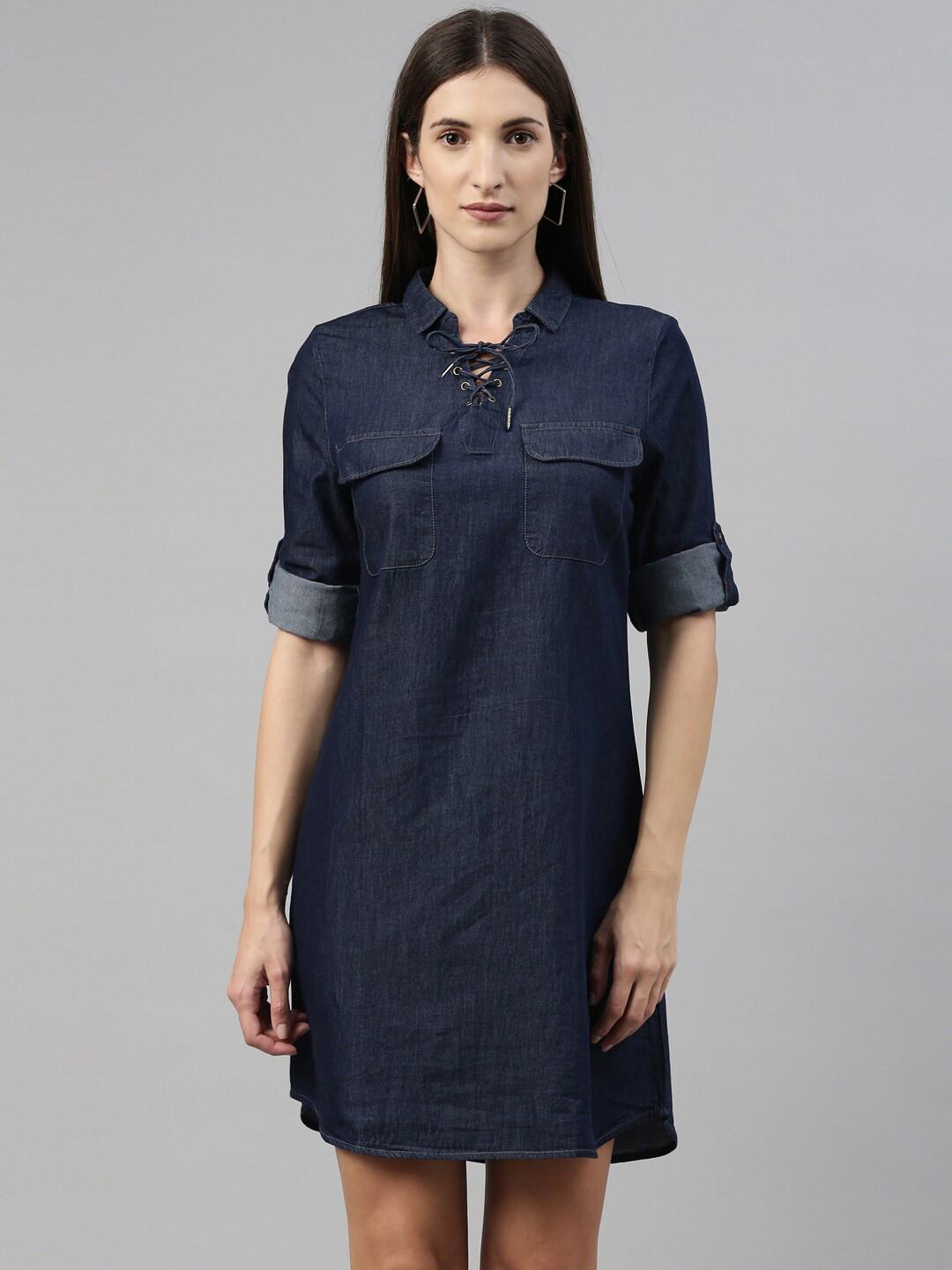 

Enviously Young Navy Blue Denim Pure Cotton Shirt Dress