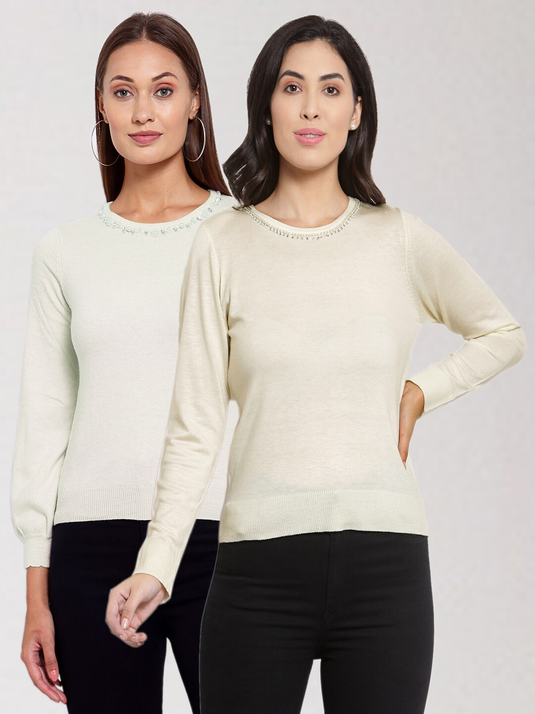 

KLOTTHE Women Pack Of 2 Off White Wool Pullover