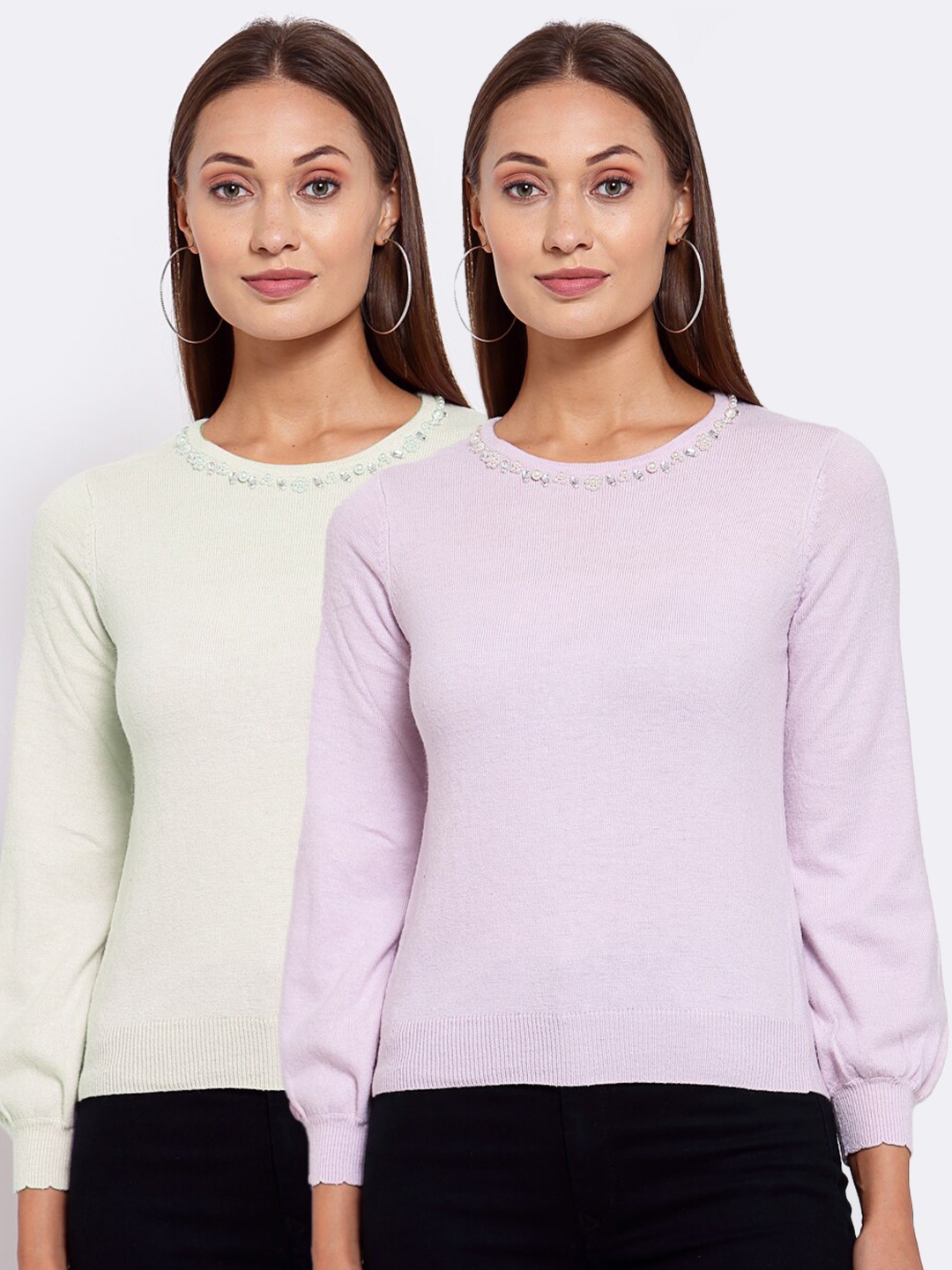 

KLOTTHE Women Pack Of 2 Solid Pullover Wool Sweater, Off white