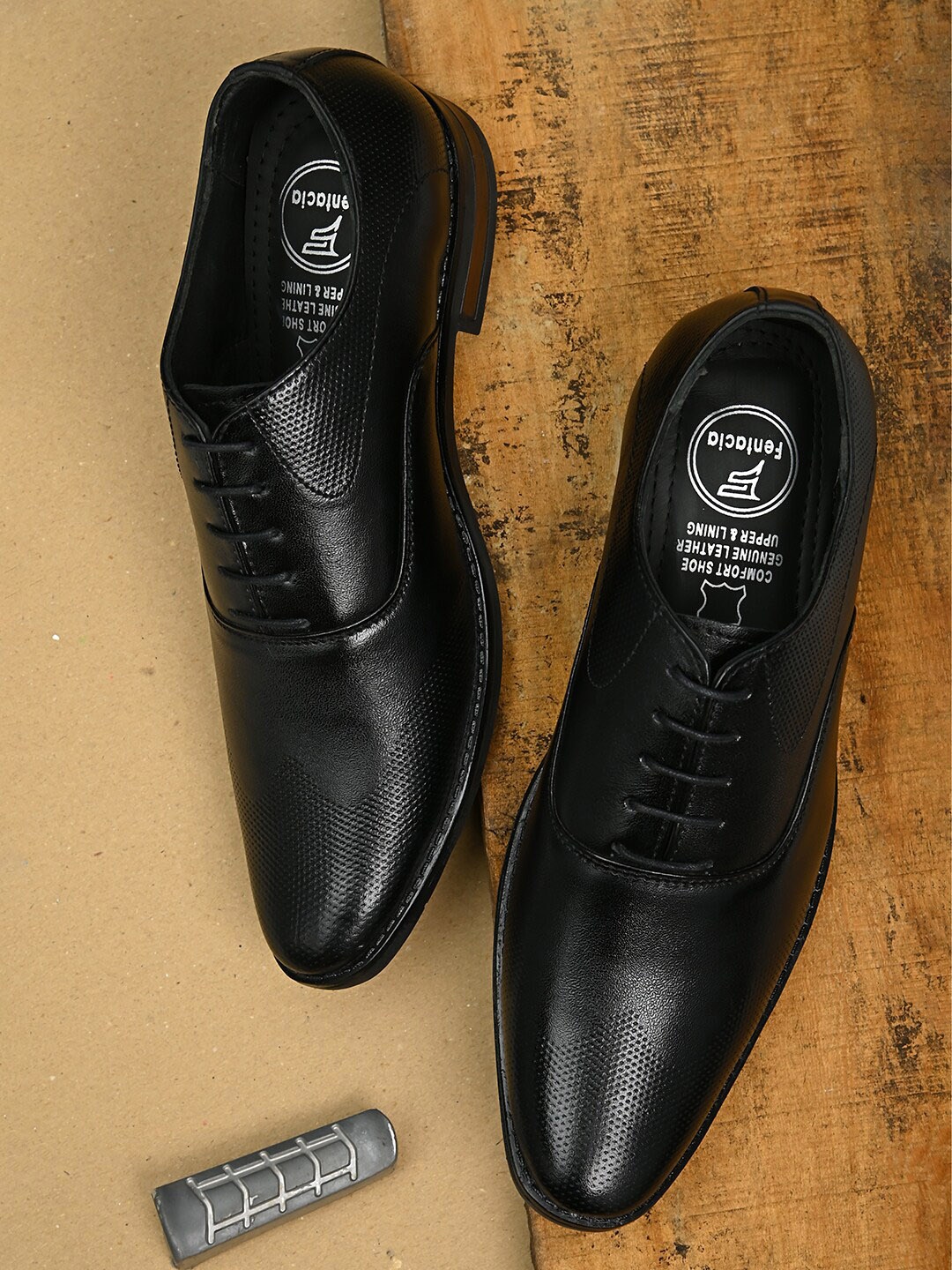 

Fentacia Men Black Leather Formal Derbys