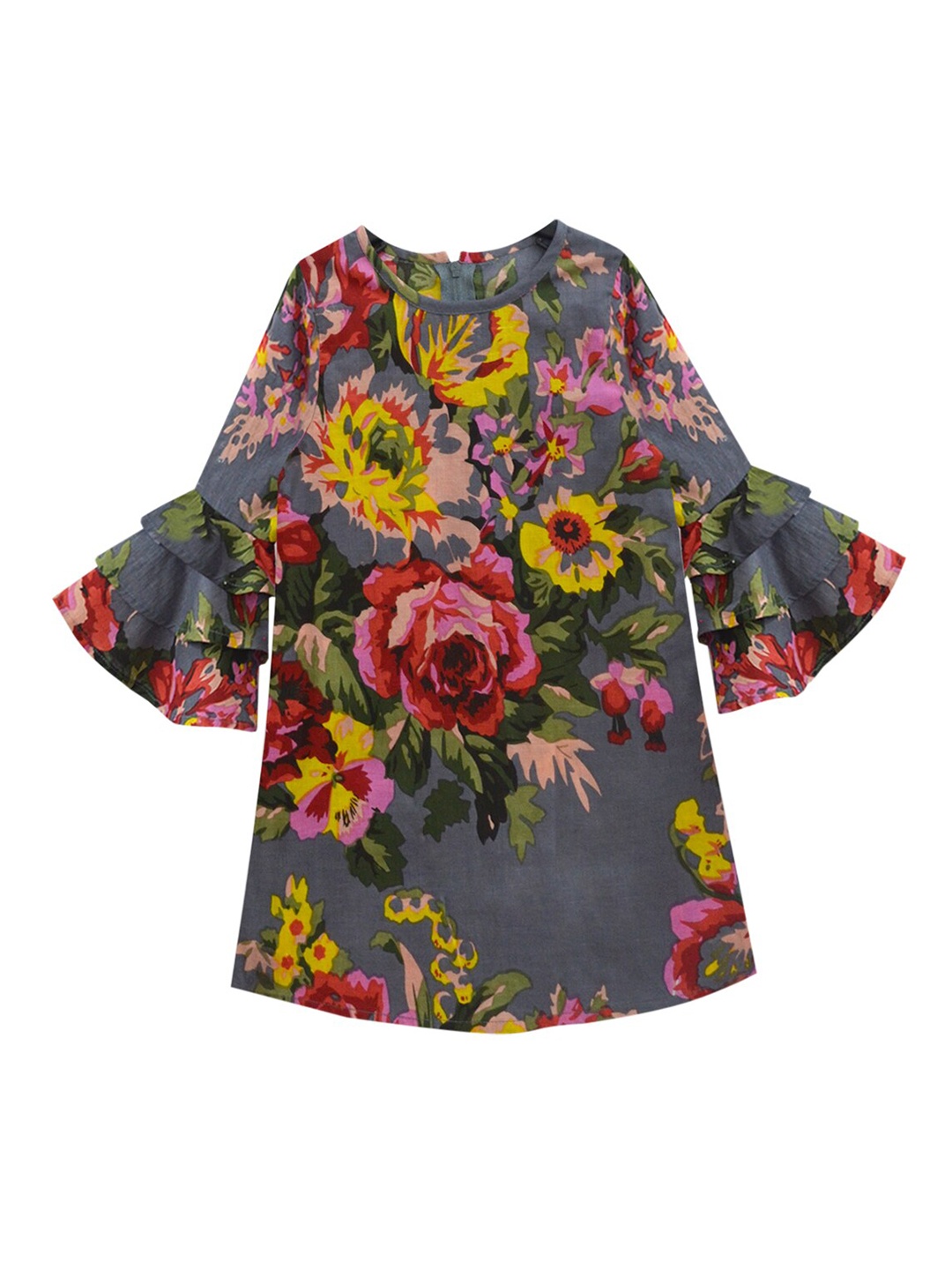 

A T U N Grey Floral A-Line Dress