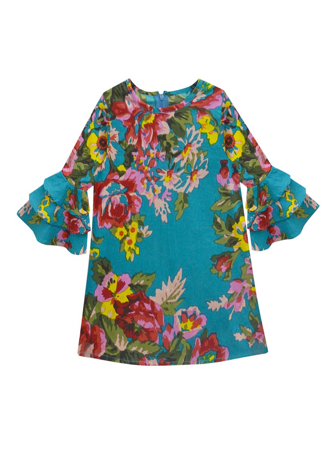

A T U N Girls Blue & Pink Floral A-Line Dress