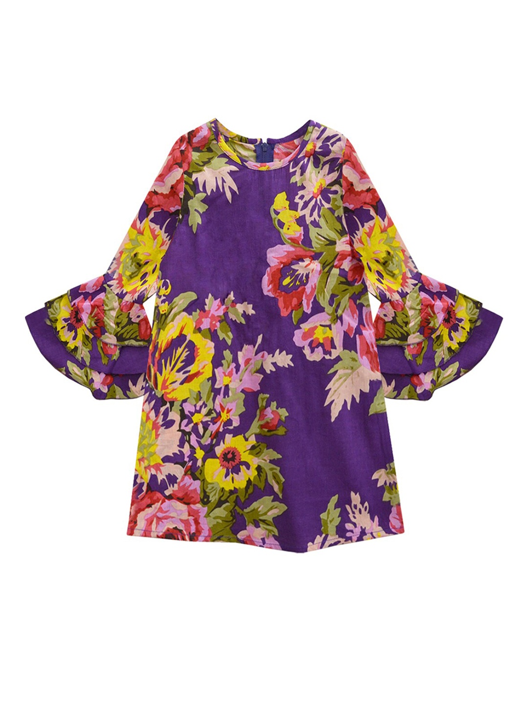 

A T U N Girls Purple & Yellow Floral A-Line Dress