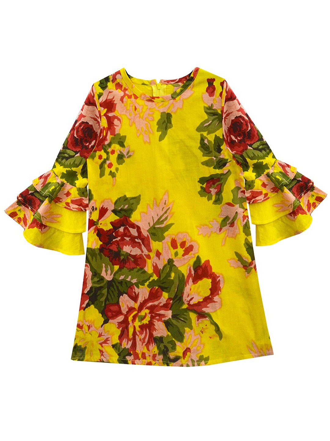 

A T U N Yellow Floral A-Line Dress