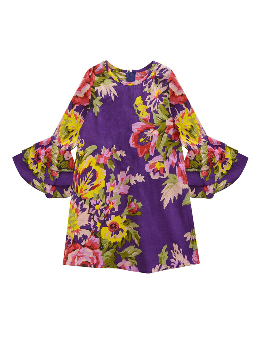 

A.T.U.N. Girls Purple & Yellow Floral Pure Cotton A-Line Dress