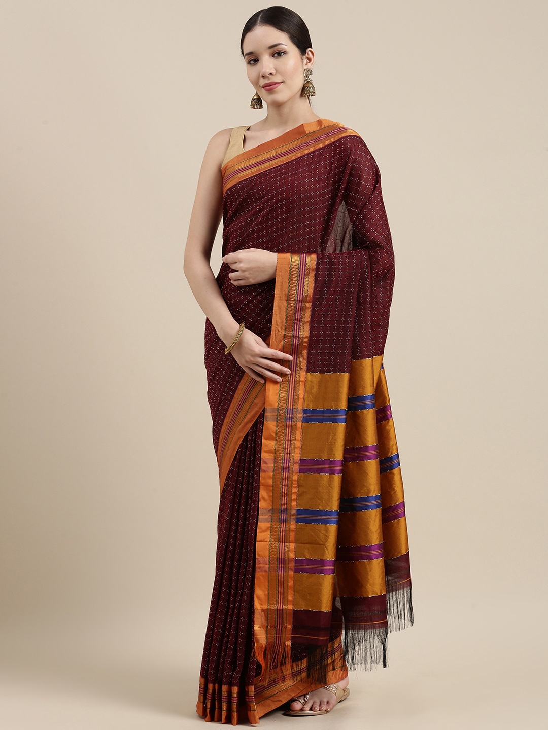 

Pavechas Maroon Woven Design Zari Silk Cotton Venkatgiri Saree