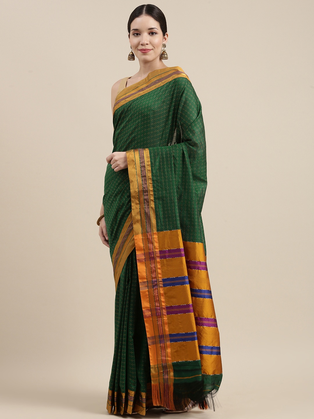 

Pavechas Green Woven Design Zari Silk Cotton Venkatgiri Saree