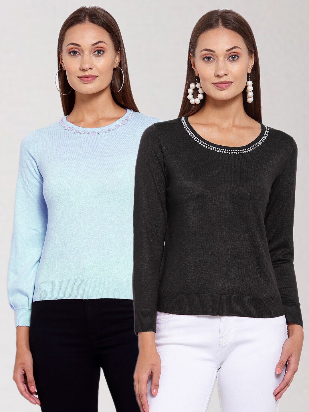 

KLOTTHE Women Pack of 2 Blue & Black Woolen Pullover Sweater