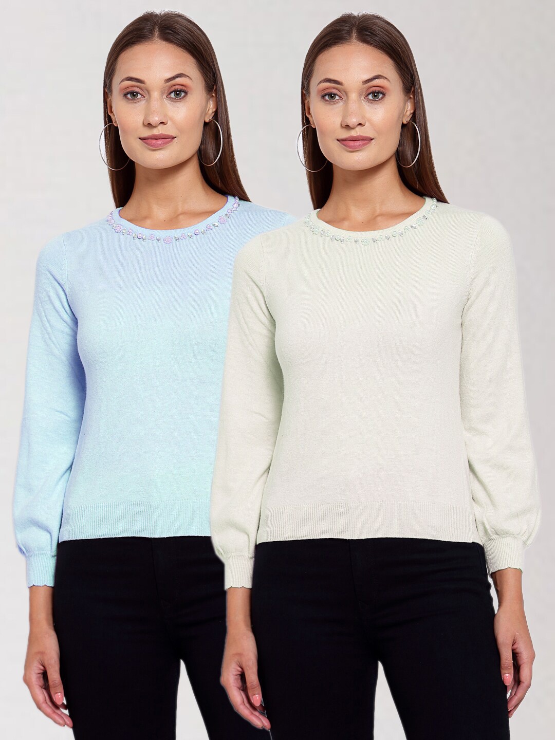 

KLOTTHE Women Pack Of 2 Solid Pullover Wool Sweater, Blue