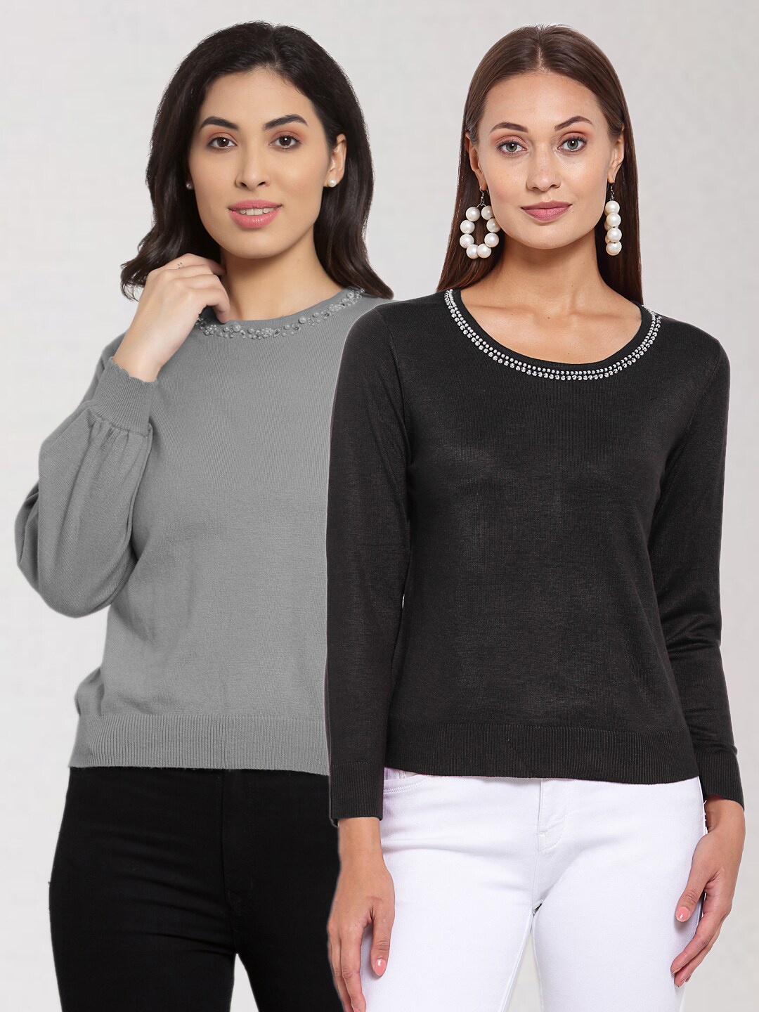 

KLOTTHE Women Grey & Charcoal Set of 2 Pullover