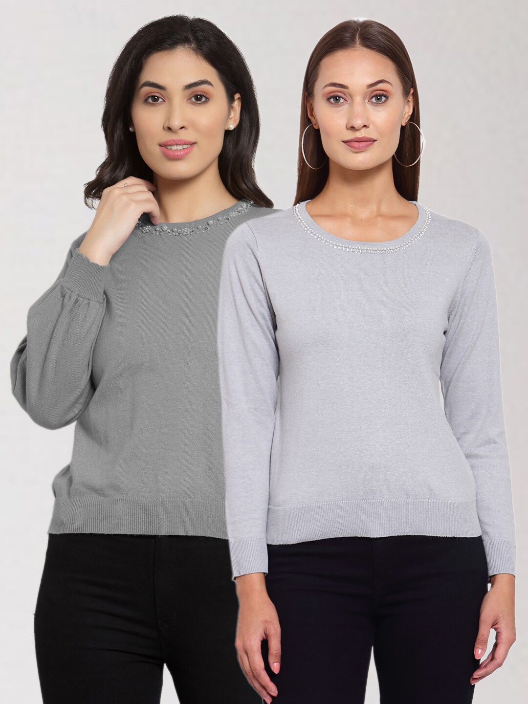 

KLOTTHE Women Pack of 2 Woolen Pullover, Grey