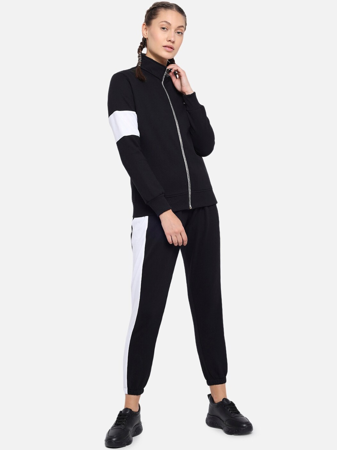 

GRIFFEL Women Black & White Colourblocked Cotton Tracksuit