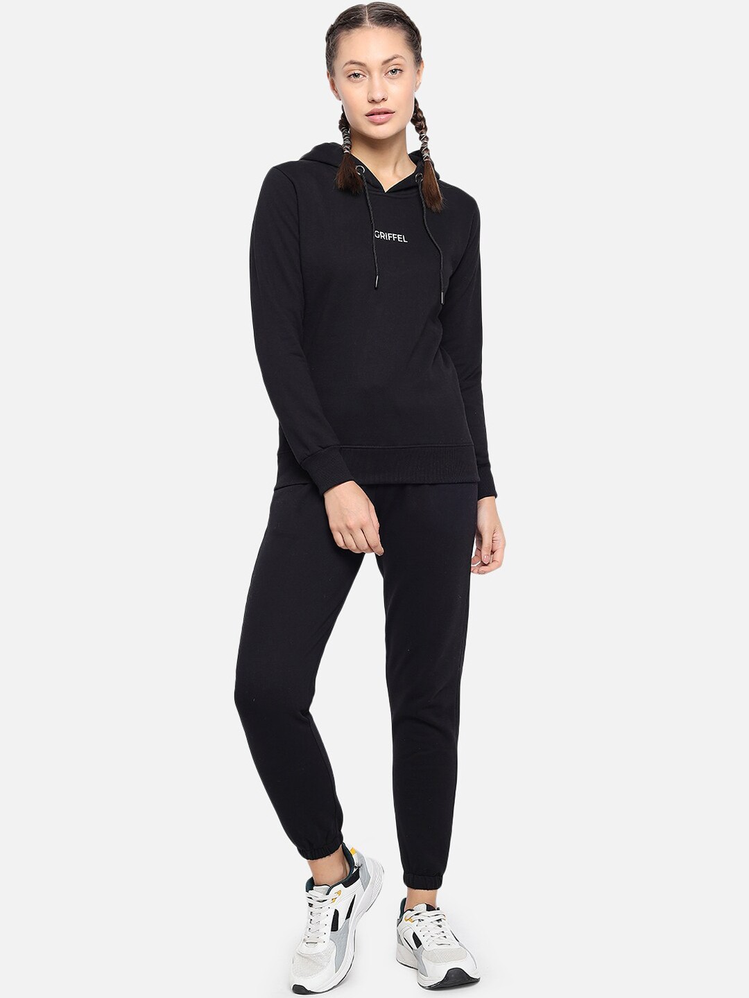 

GRIFFEL Women Black Solid Cotton Tracksuit