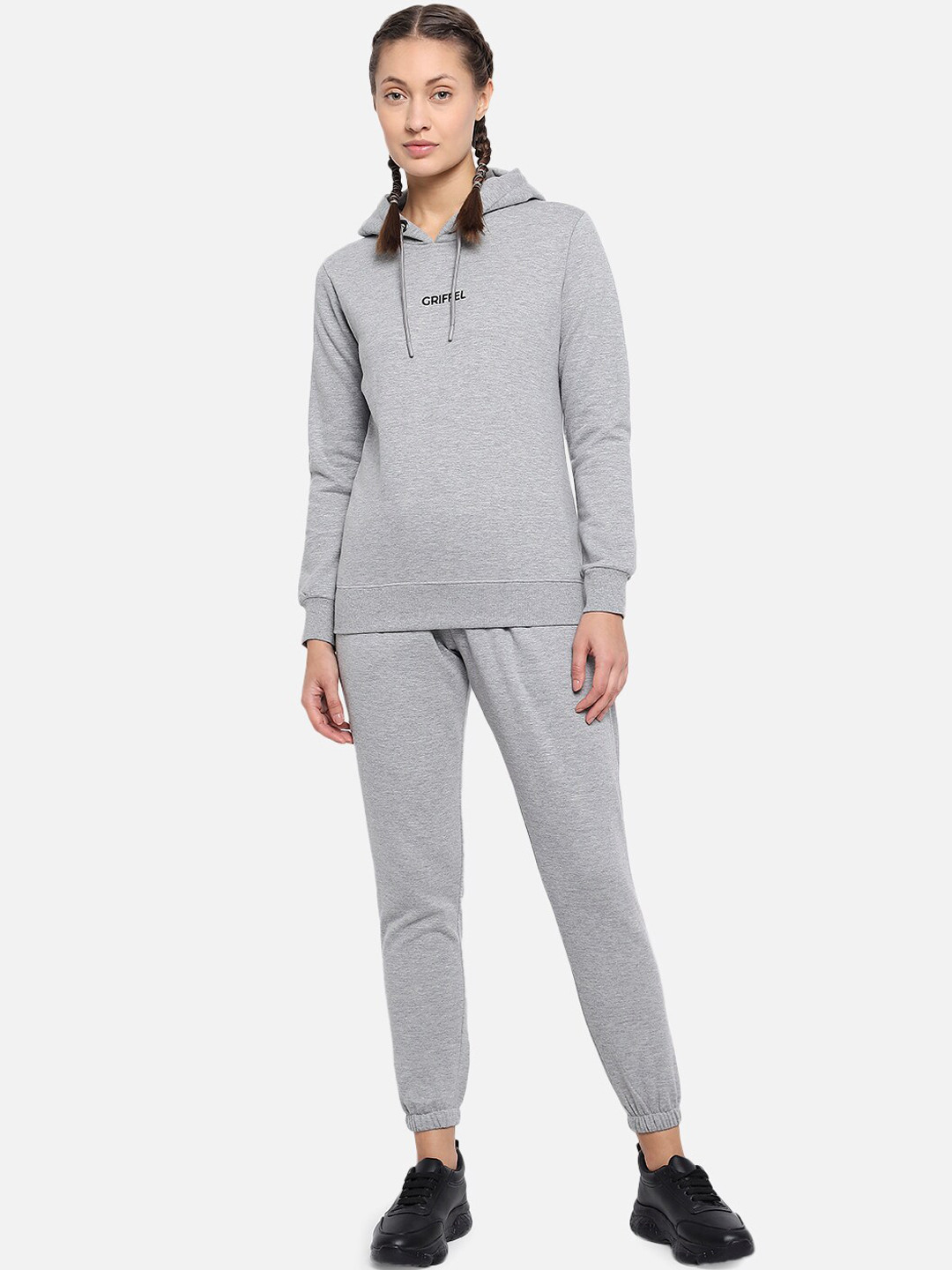 

GRIFFEL Women Grey Solid Cotton Track Suit