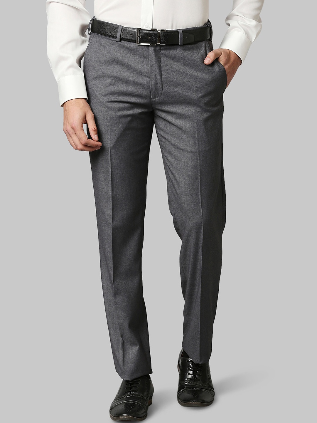 

Park Avenue Men Grey Textured Formal Trousers