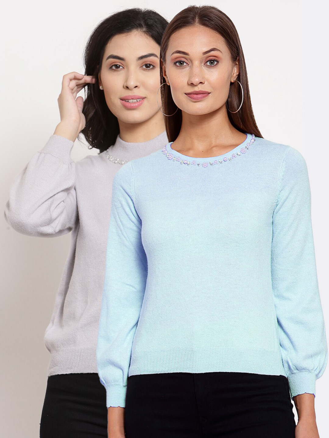 

KLOTTHE Women Pack Of 2 Solid Pullover Wool Sweater, Grey
