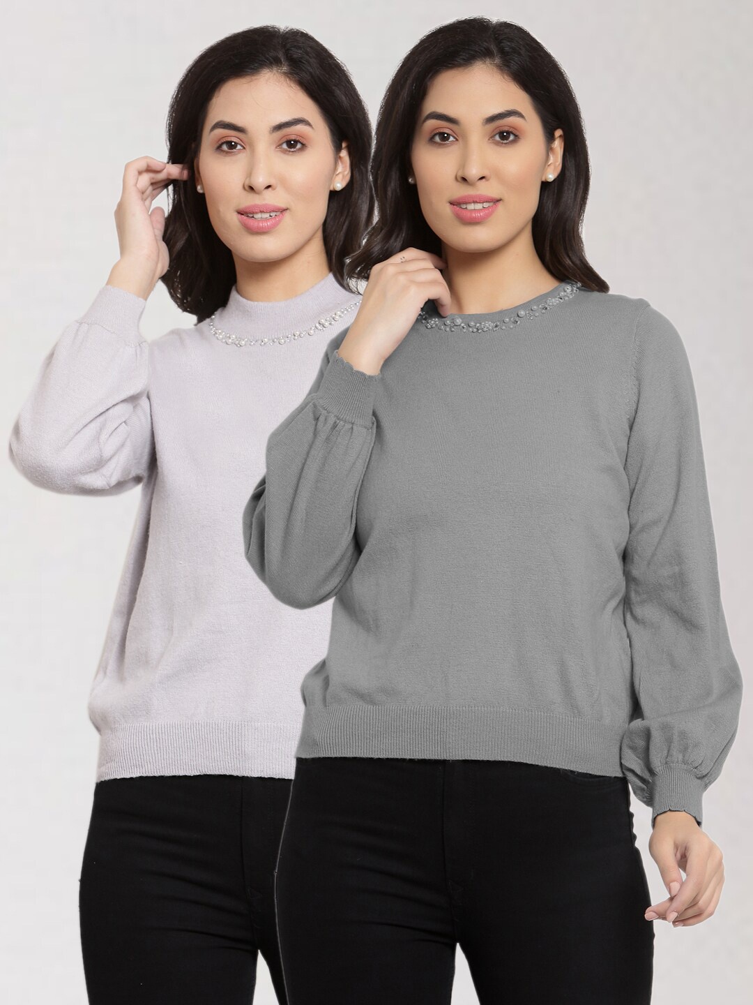 

KLOTTHE Women Pack of 2 Woolen Pullover, Grey